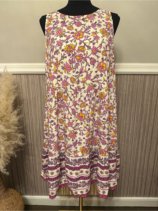 Old Navy Dresses & Skirts - Old Navy Floral Sleeveless Tiered Midi Dress Pink Yellow Boho Size Large